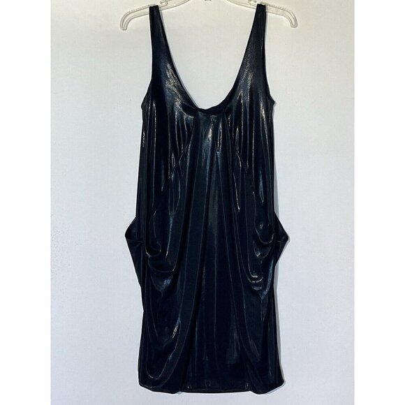 DIANE von FURSTENBERG DVF Lesley Black Liquid Jersey Sleeveless Shift Dress - Picture 3 of 10